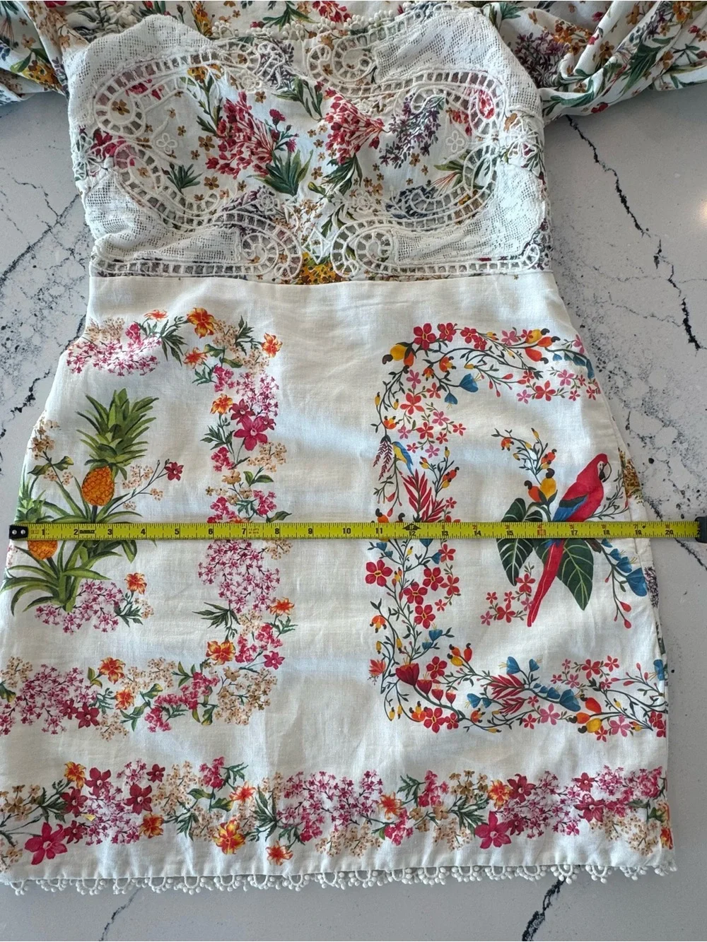 FARM Rio RARE White Floral Lace Dress with Multicolor Tropical Print Size Small